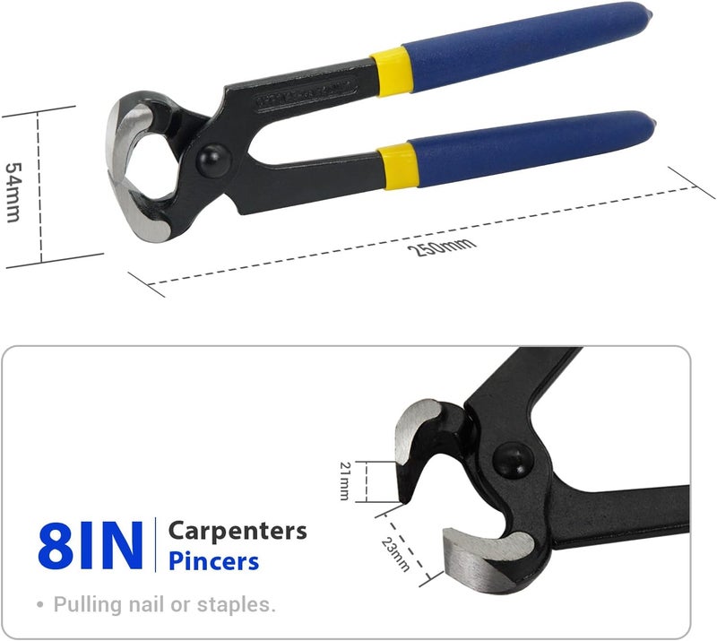 MANUFORE 3pcs Nail Puller Pincers Set, 8in Carpenters Pincers, 8in End Cutting Pincers, 8in Tower Pincers Set Nail Remover Tool for Pulling Nails or Cutting Wires - Image 2